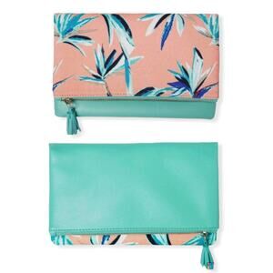Rachel Pally Reversible Clutch Foldable Zip Closure Paradise Tropical Fern